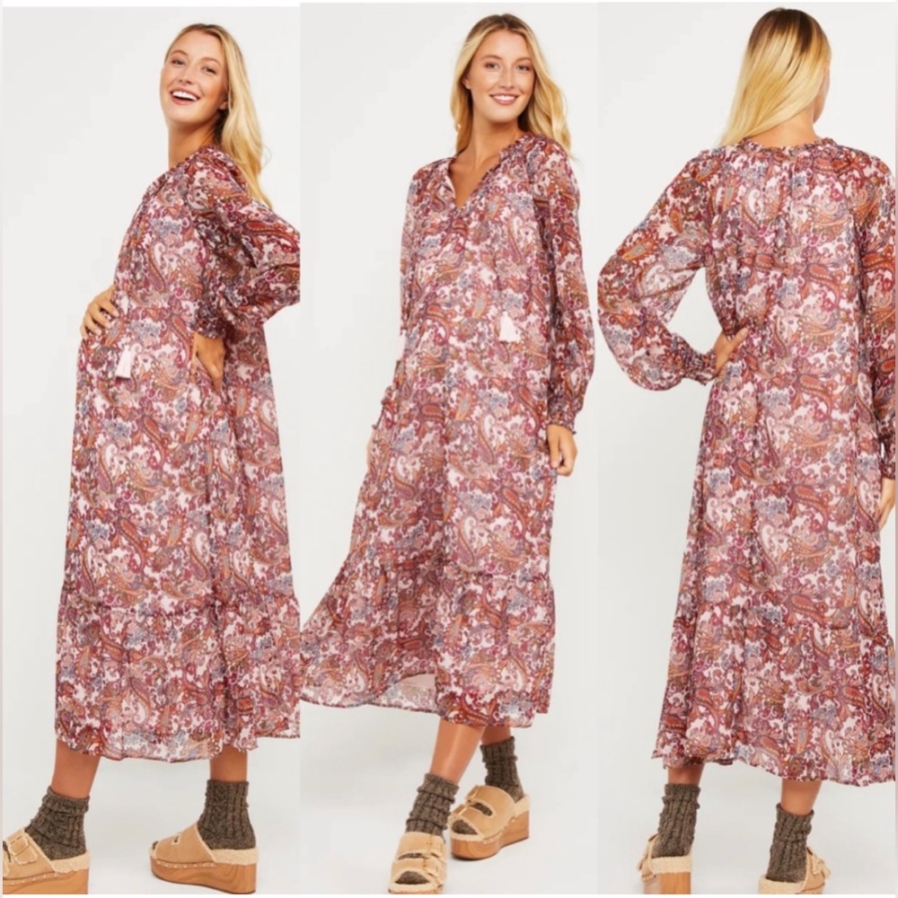 Jessica Simpson Tiered Midi Maternity Dress S